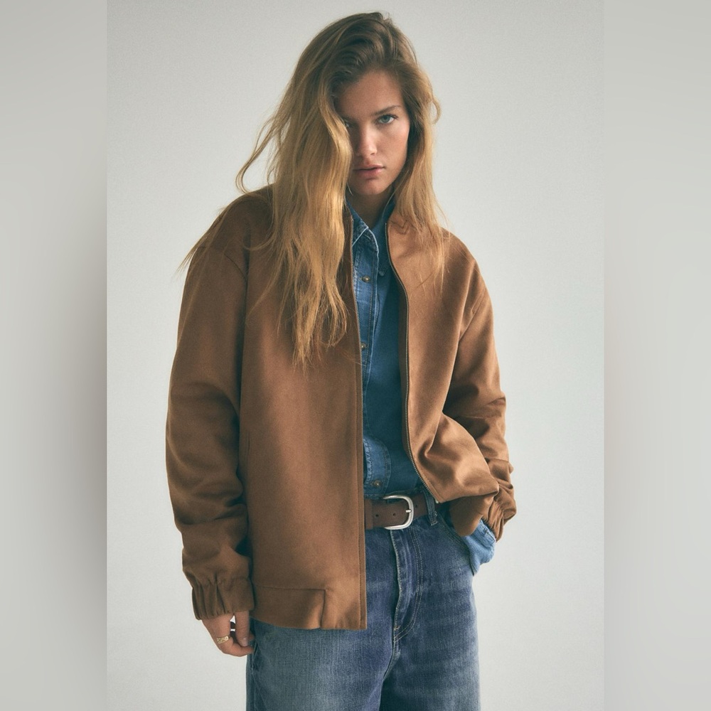 NWT | Zara | FAUX SUEDE BOMBER JACKET | XL | mid-camel | ref 4341/854/756 |